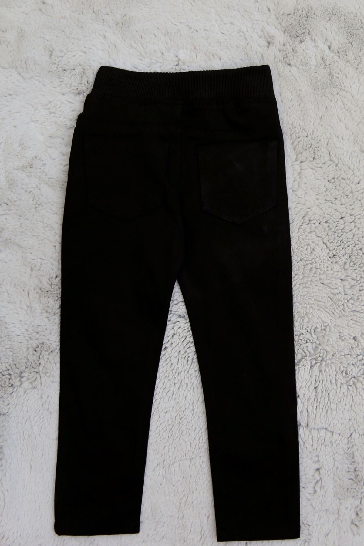 6-10 Yaş Düz Paça Unisex Çocuk Kanvas Pantolon Siyah - 90222.2032.