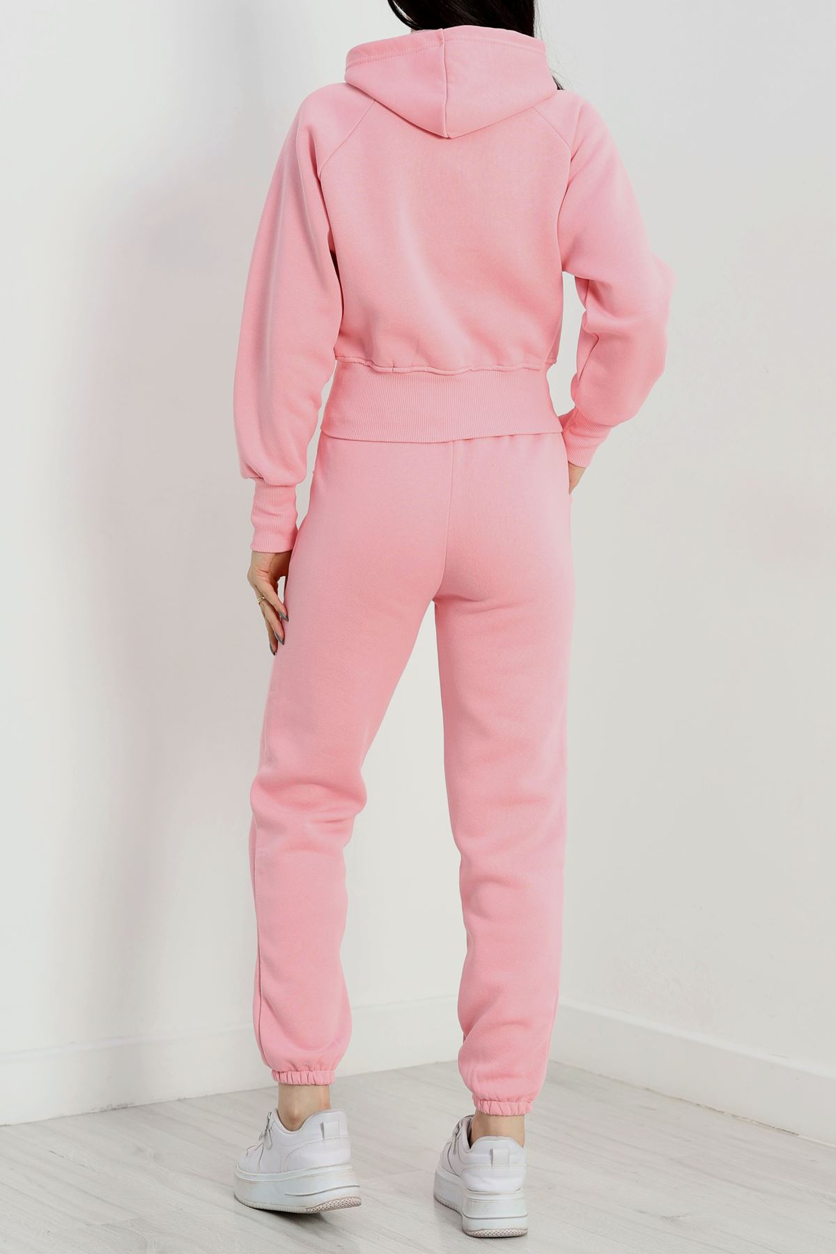 Üç İplik Crop Eşofman Takımı Pembe - 70778.1878.