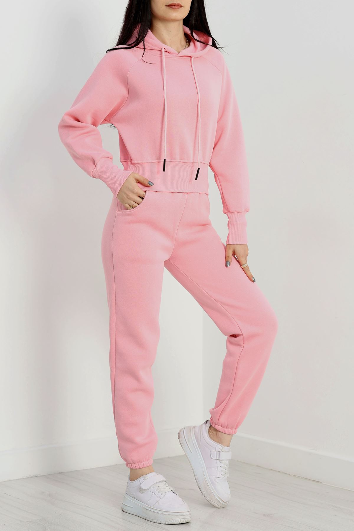 Üç İplik Crop Eşofman Takımı Pembe - 70778.1878.