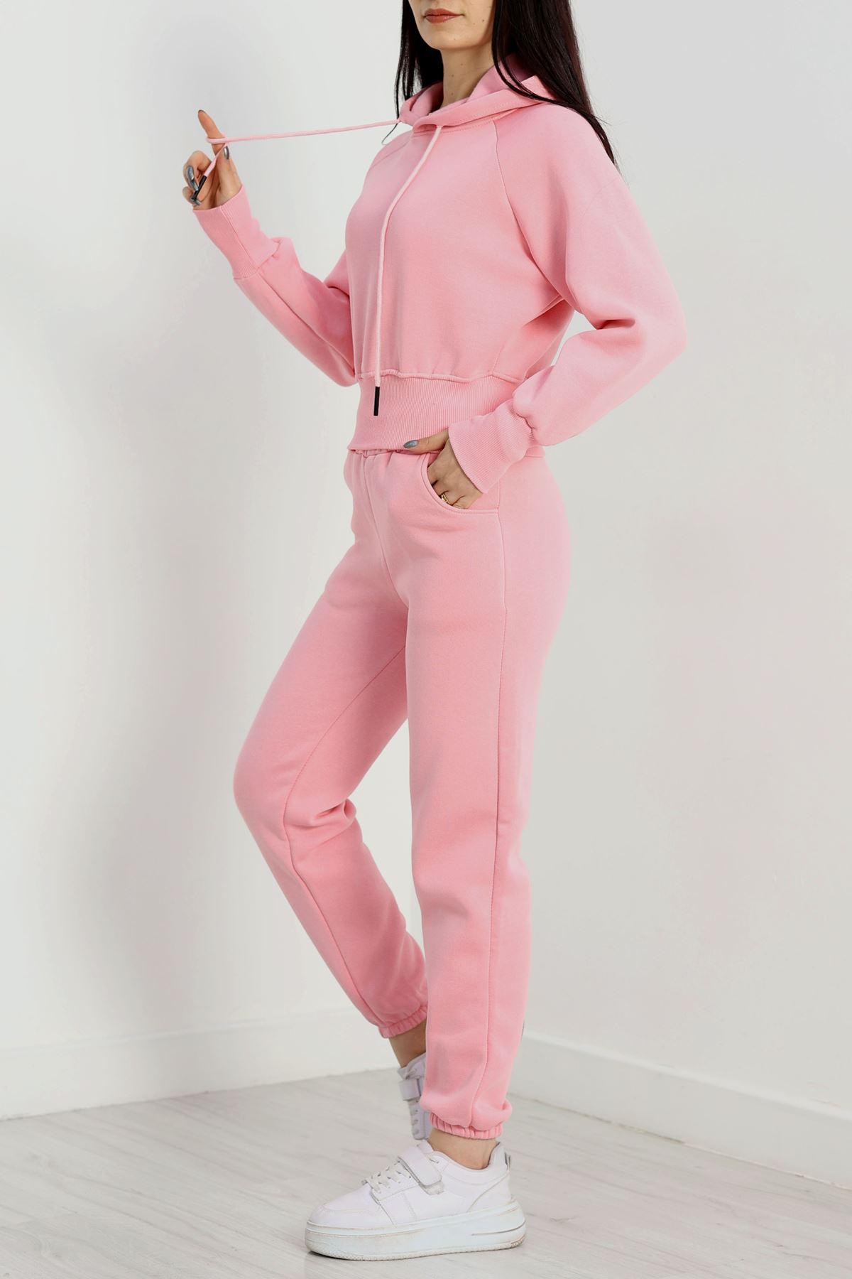 Üç İplik Crop Eşofman Takımı Pembe - 70778.1878.