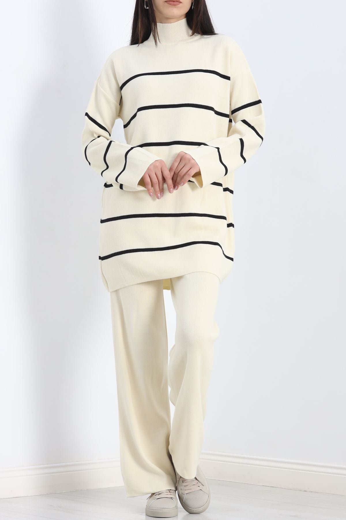 Çizgili Triko İkili Takım Latteçizgili - 16648.1612.