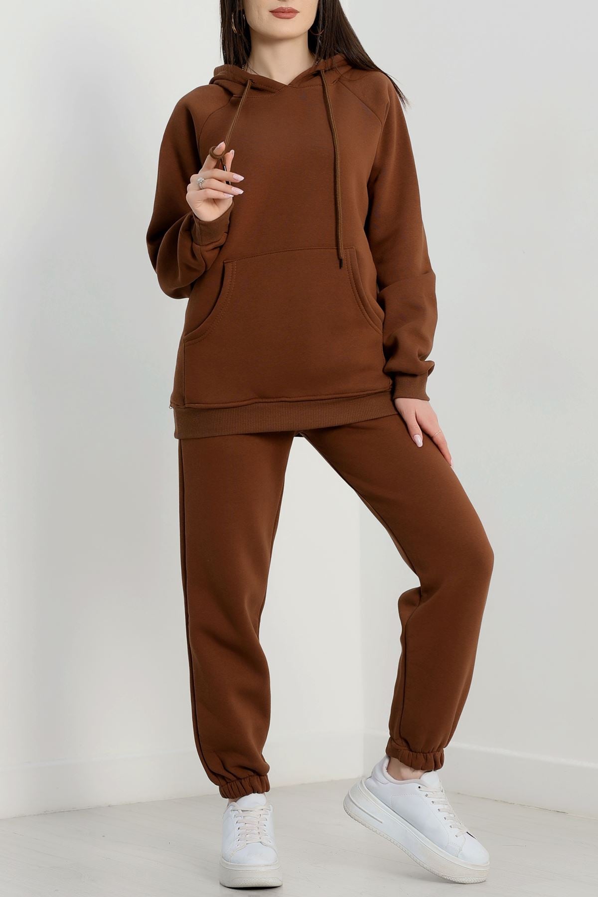 Kapşonlu 3 İplik Eşofman Takımı Kahve - 20965.1878.