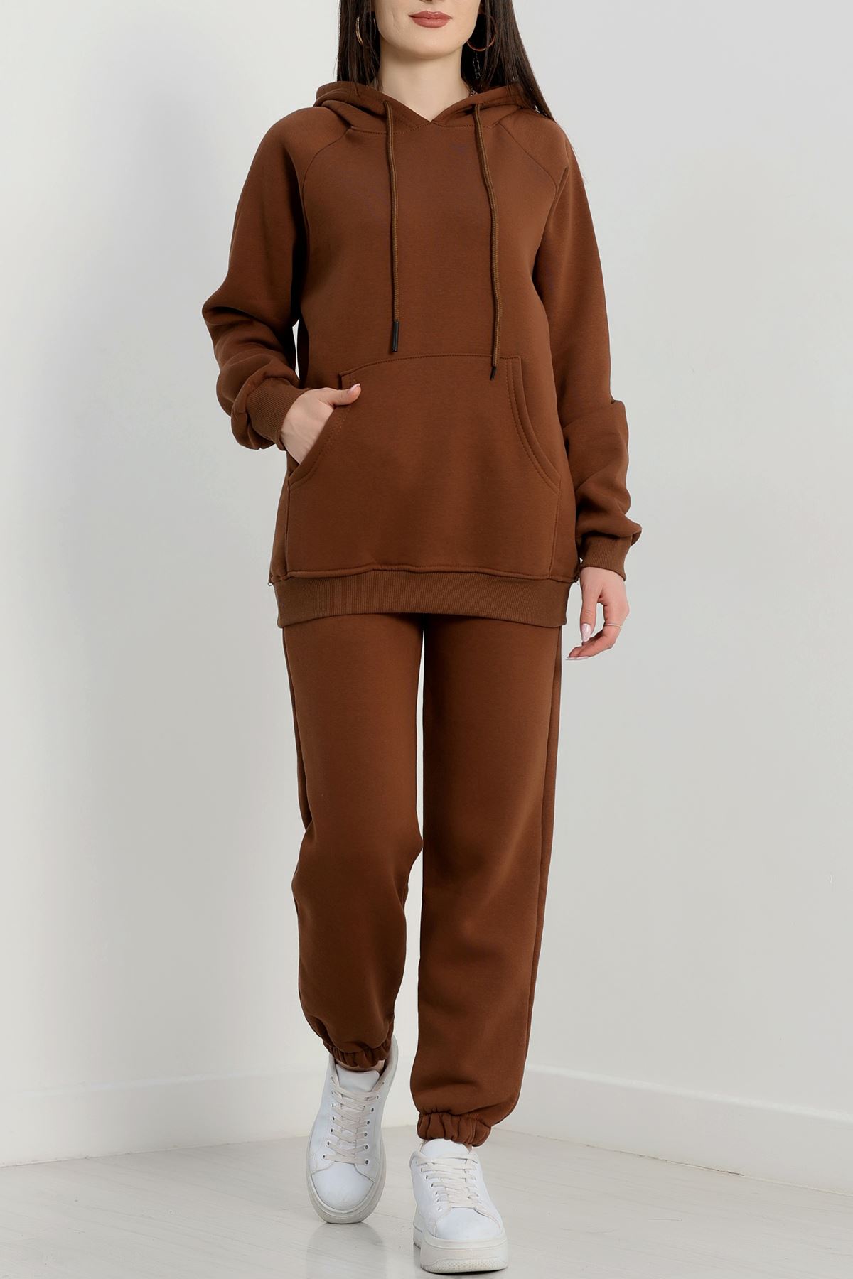 Kapşonlu 3 İplik Eşofman Takımı Kahve - 20965.1878.