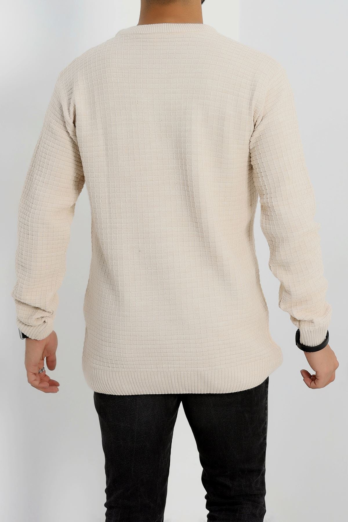 Bisiklet Yaka Desenli Erkek Triko Bej - 70776.1766.