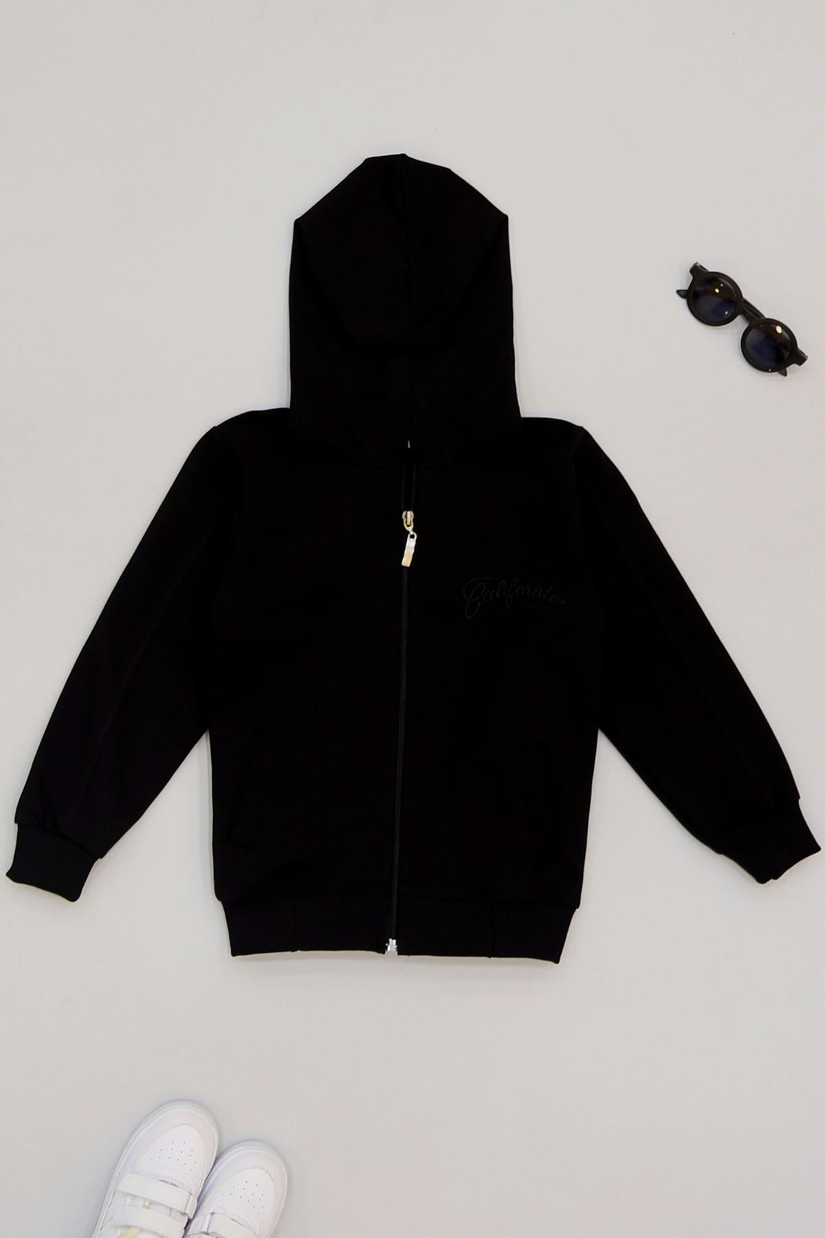 6-14 Yaş Penye Fermuarlı Kapşonlu Ceket Siyah - 50849.904.