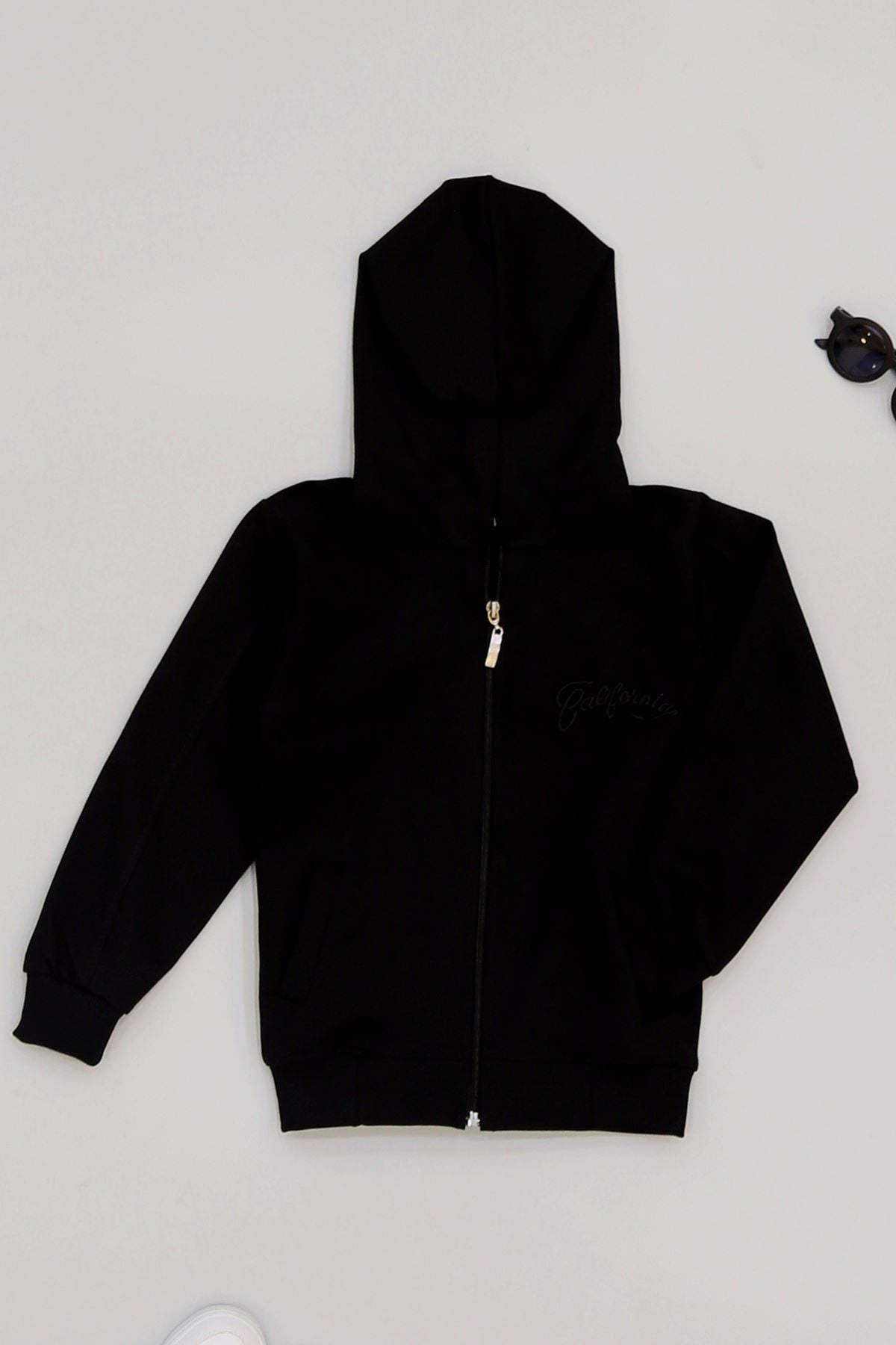 6-14 Yaş Penye Fermuarlı Kapşonlu Ceket Siyah - 50849.904.