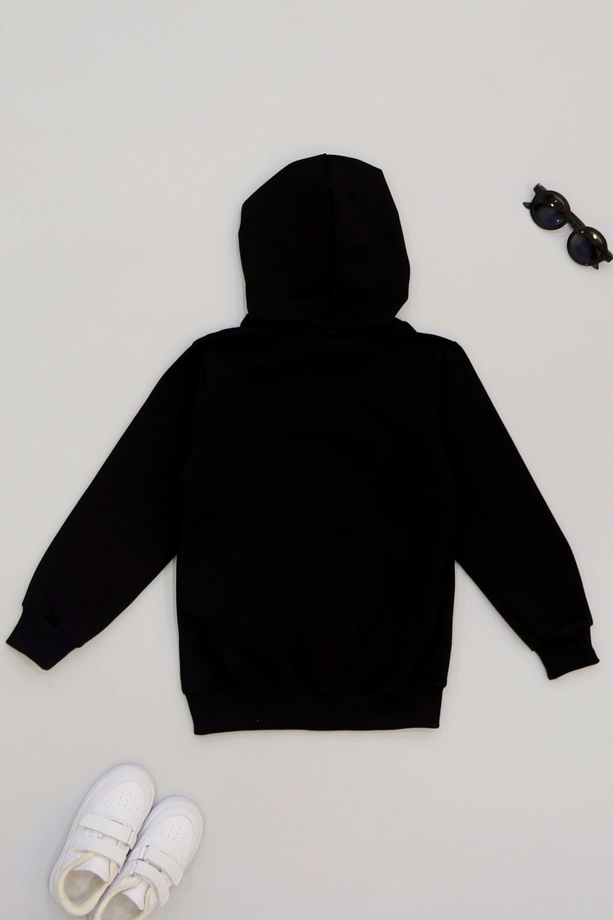 6-14 Yaş Penye Fermuarlı Kapşonlu Ceket Siyah - 50849.904.
