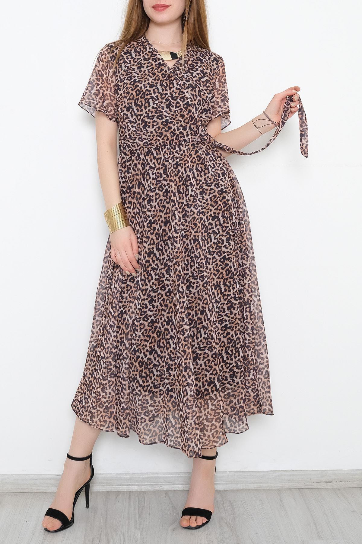 Kruvaze Şifon Elbise Leoparcamel - 5078.1322.