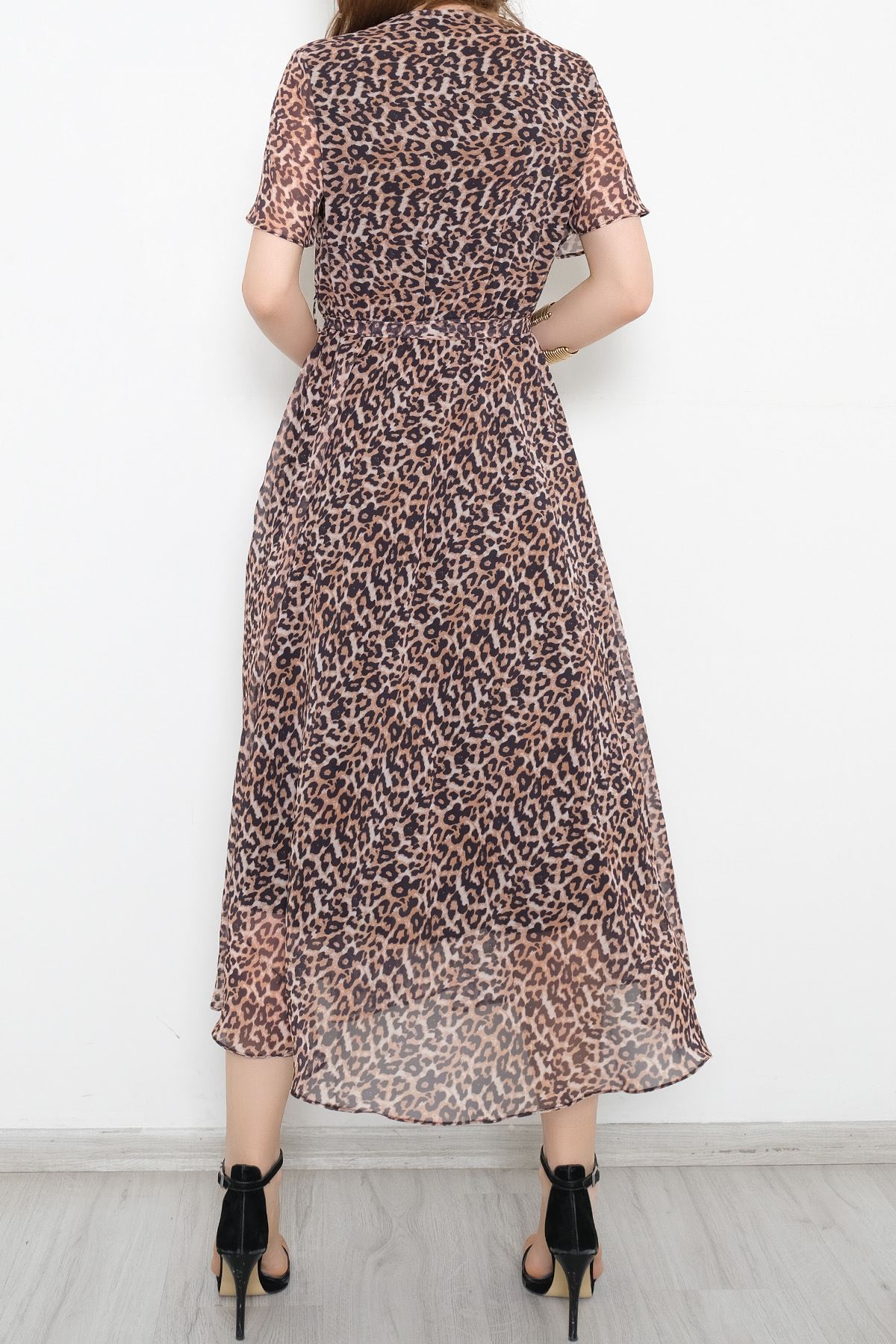 Kruvaze Şifon Elbise Leoparcamel - 5078.1322.