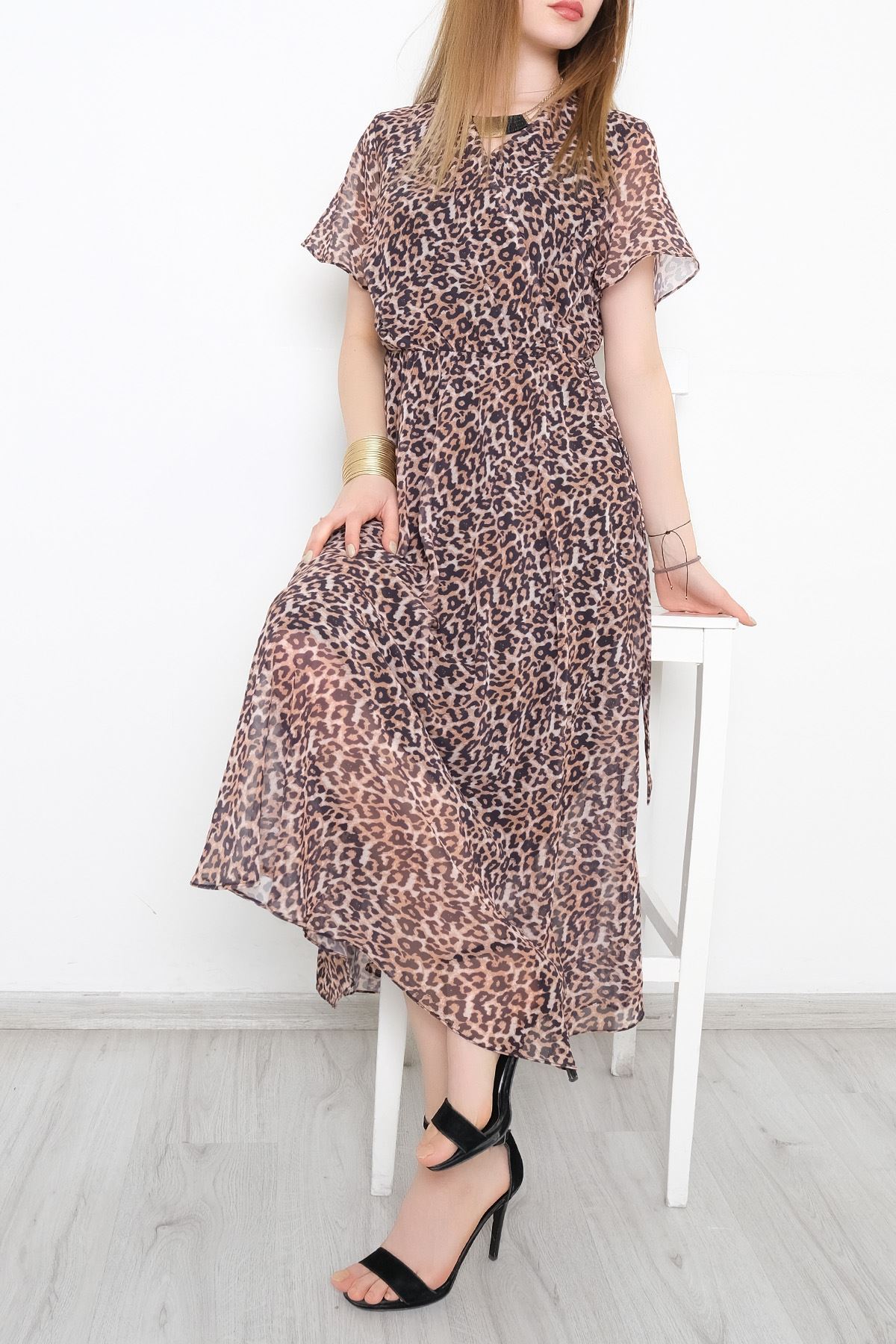 Kruvaze Şifon Elbise Leoparcamel - 5078.1322.