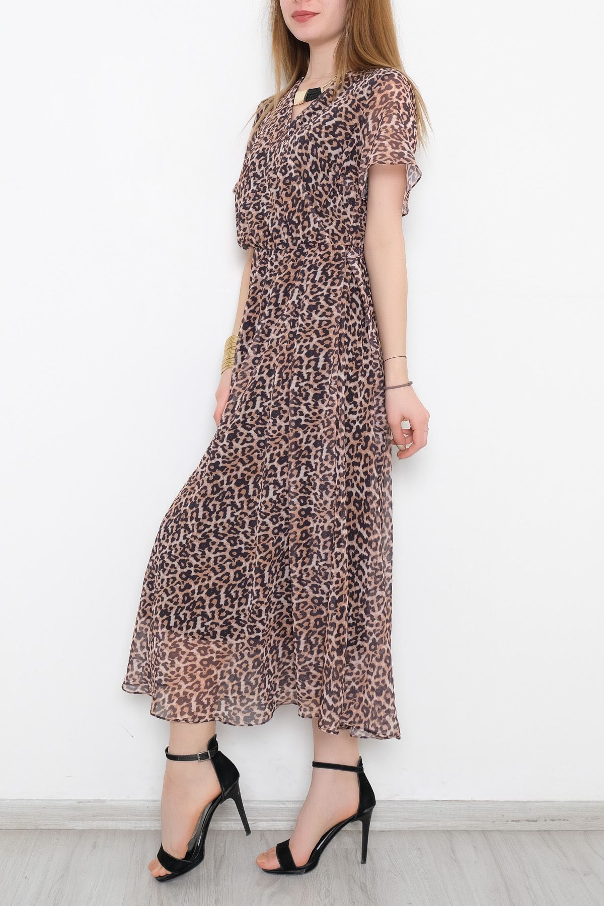 Kruvaze Şifon Elbise Leoparcamel - 5078.1322.