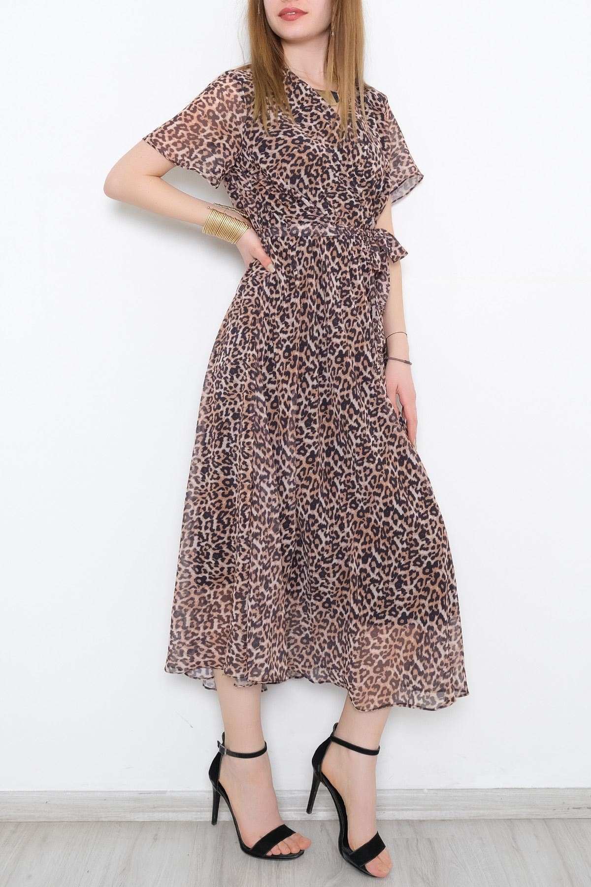 Kruvaze Şifon Elbise Leoparcamel - 5078.1322.