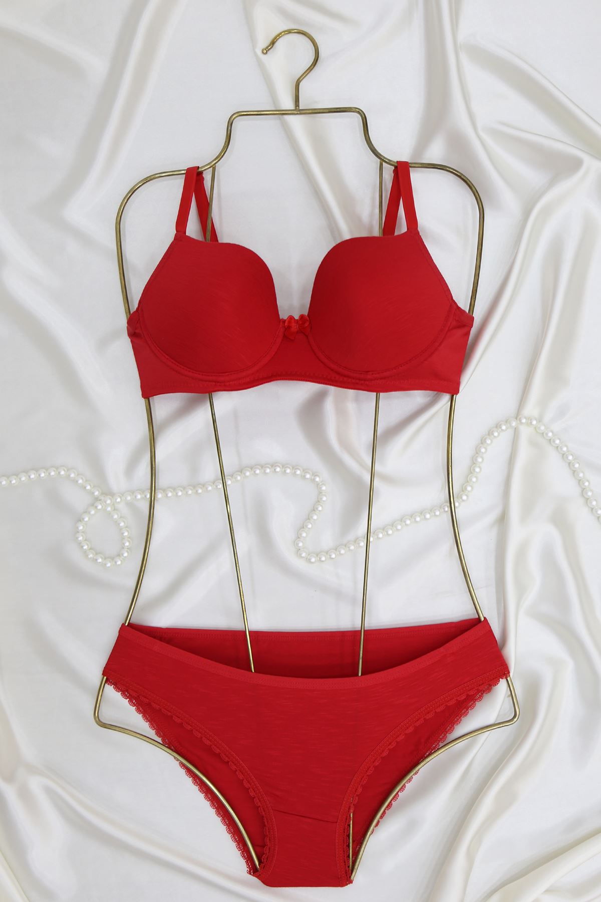 Sütyen Takım Flamlı Boş Kırmızı - 2500-B.1783.