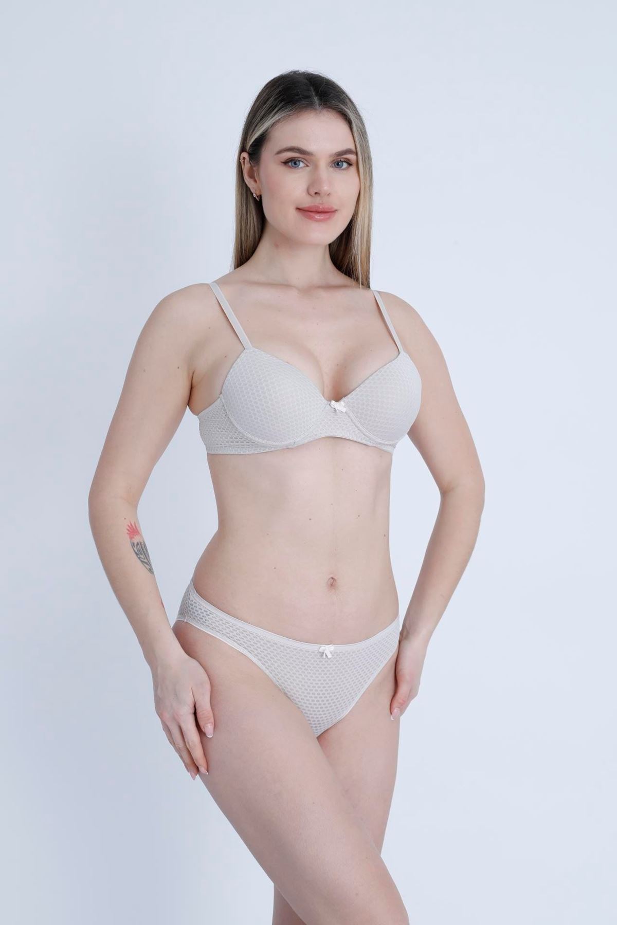 Sütyen Takım Küçük Baklava Desen Dolgulu Taş - 2551.1783.