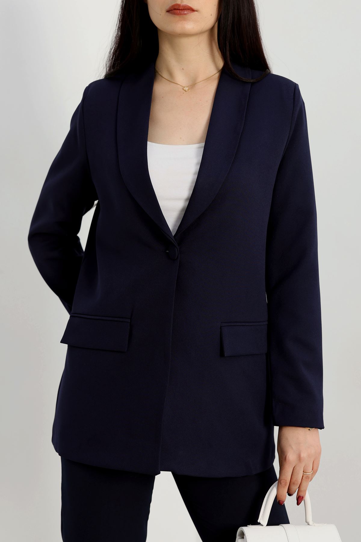 Leopar Astarlı Blazer Ceket Lacivert - 31340.1397.