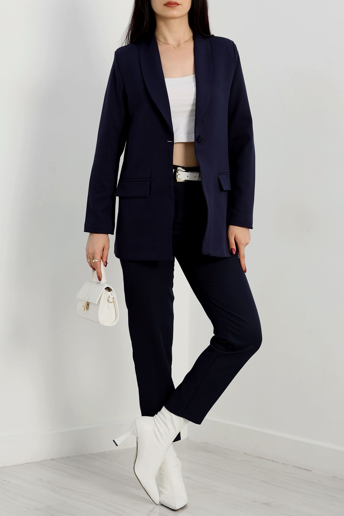 Leopar Astarlı Blazer Ceket Lacivert - 31340.1397.