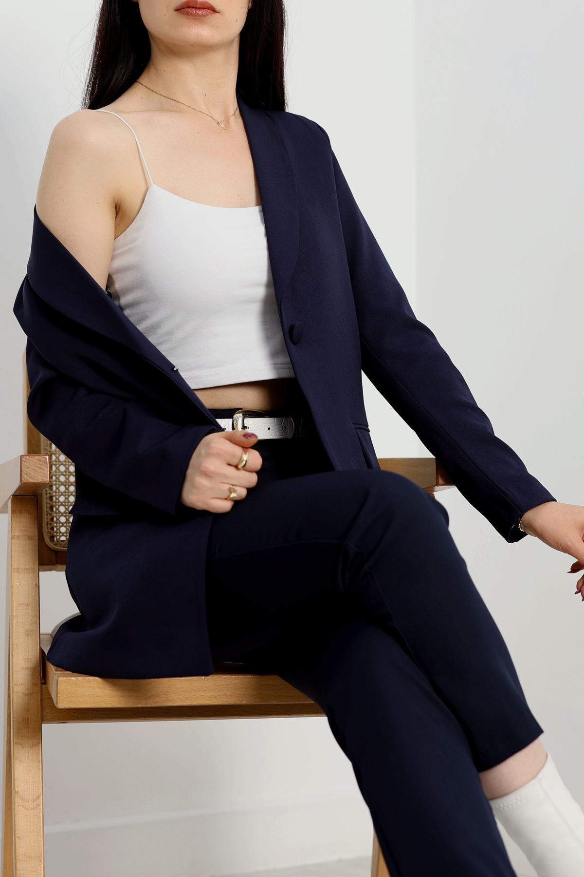 Leopar Astarlı Blazer Ceket Lacivert - 31340.1397.