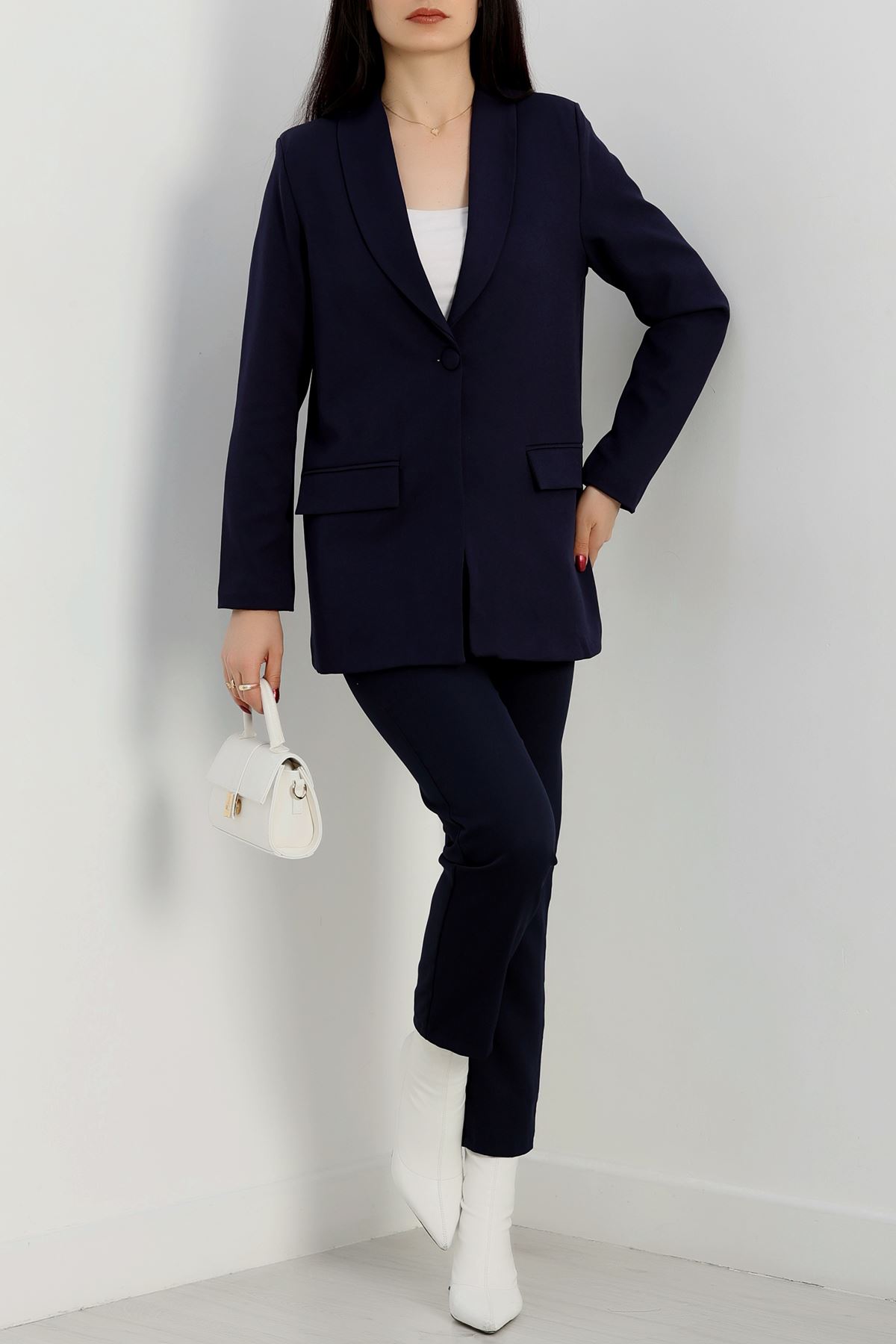 Leopar Astarlı Blazer Ceket Lacivert - 31340.1397.