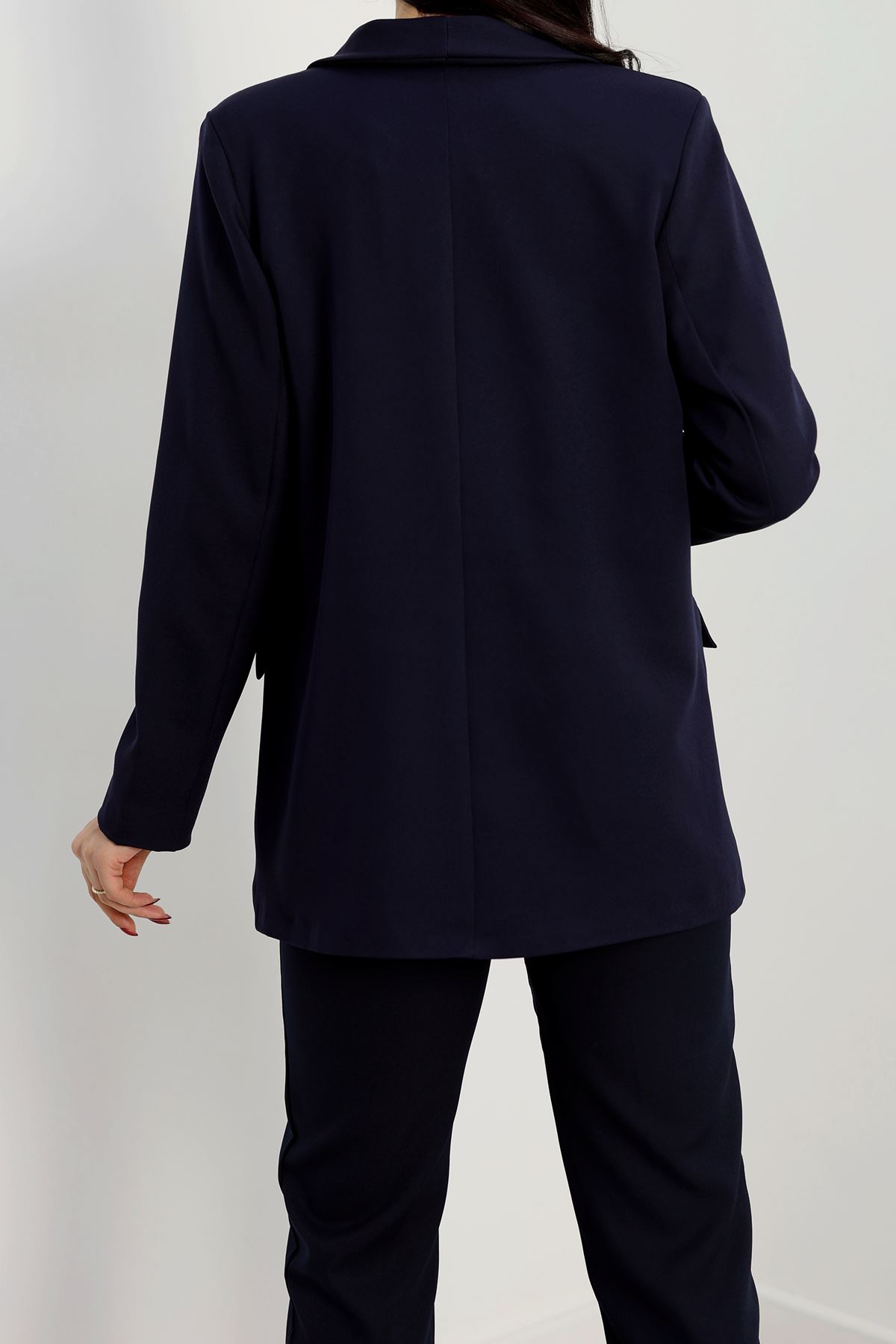 Leopar Astarlı Blazer Ceket Lacivert - 31340.1397.