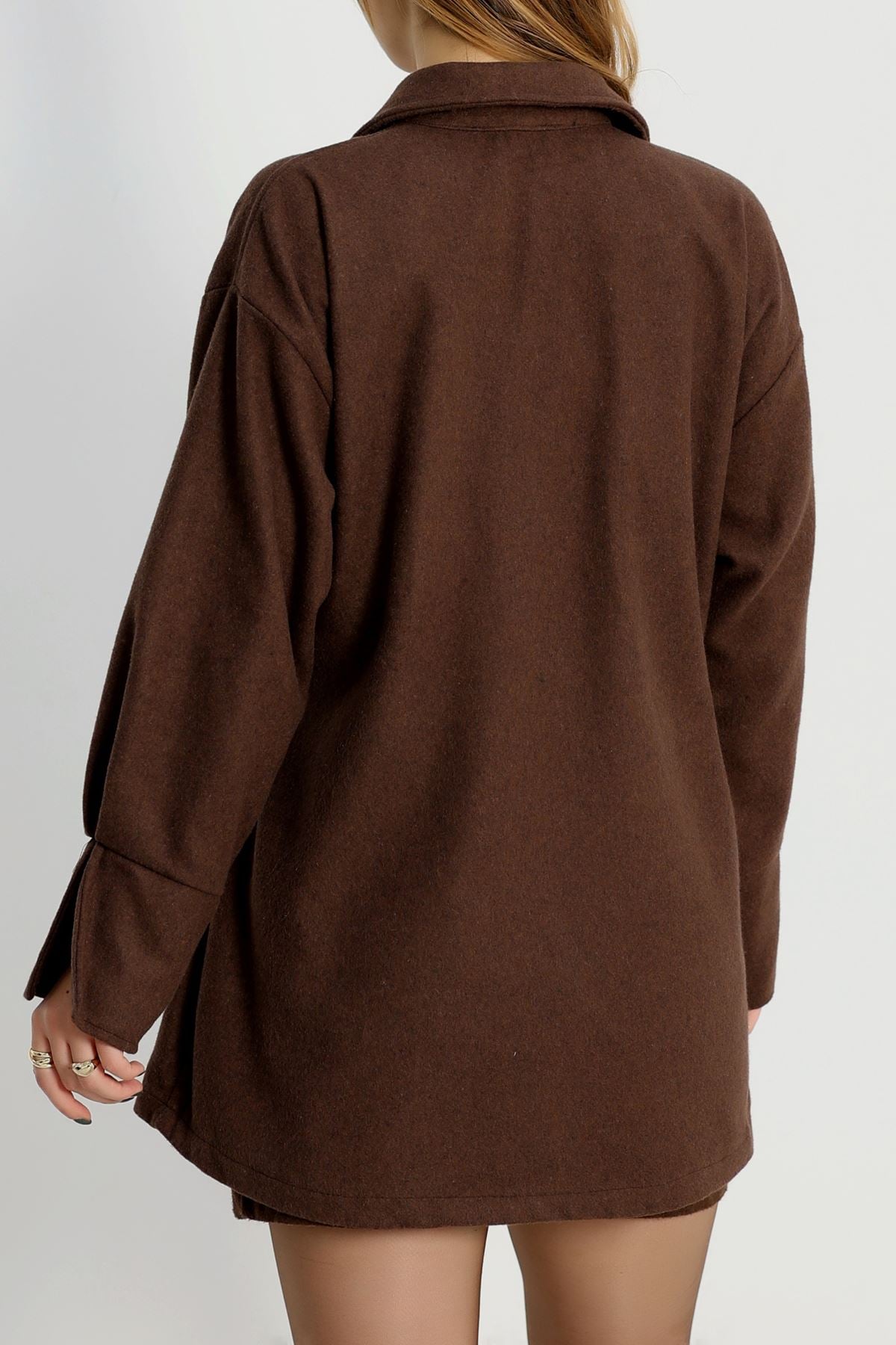 Bağlamalı Kruvaze Yaka Kaşe Ceket Acıkahve - 70993.1775.