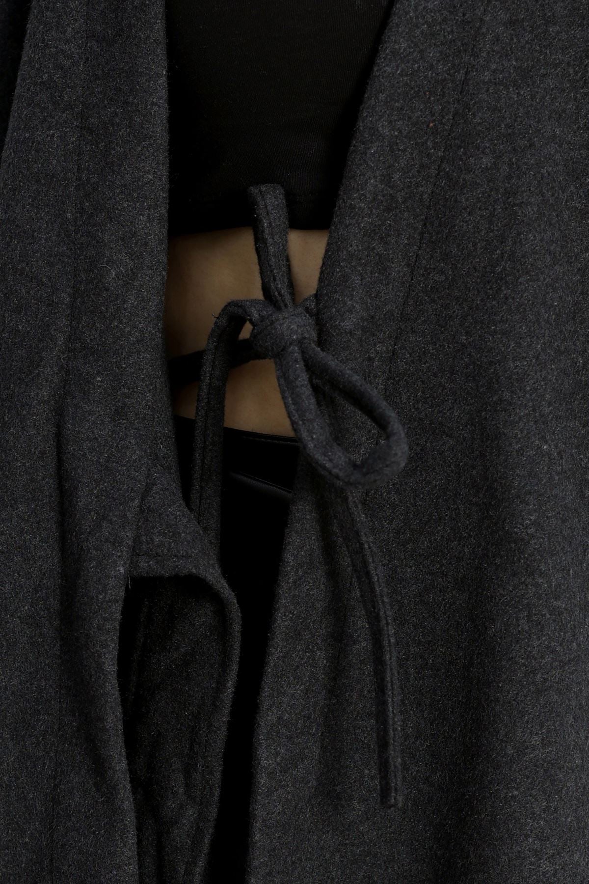 Bağlamalı Kruvaze Yaka Kaşe Ceket Füme - 70993.1775.