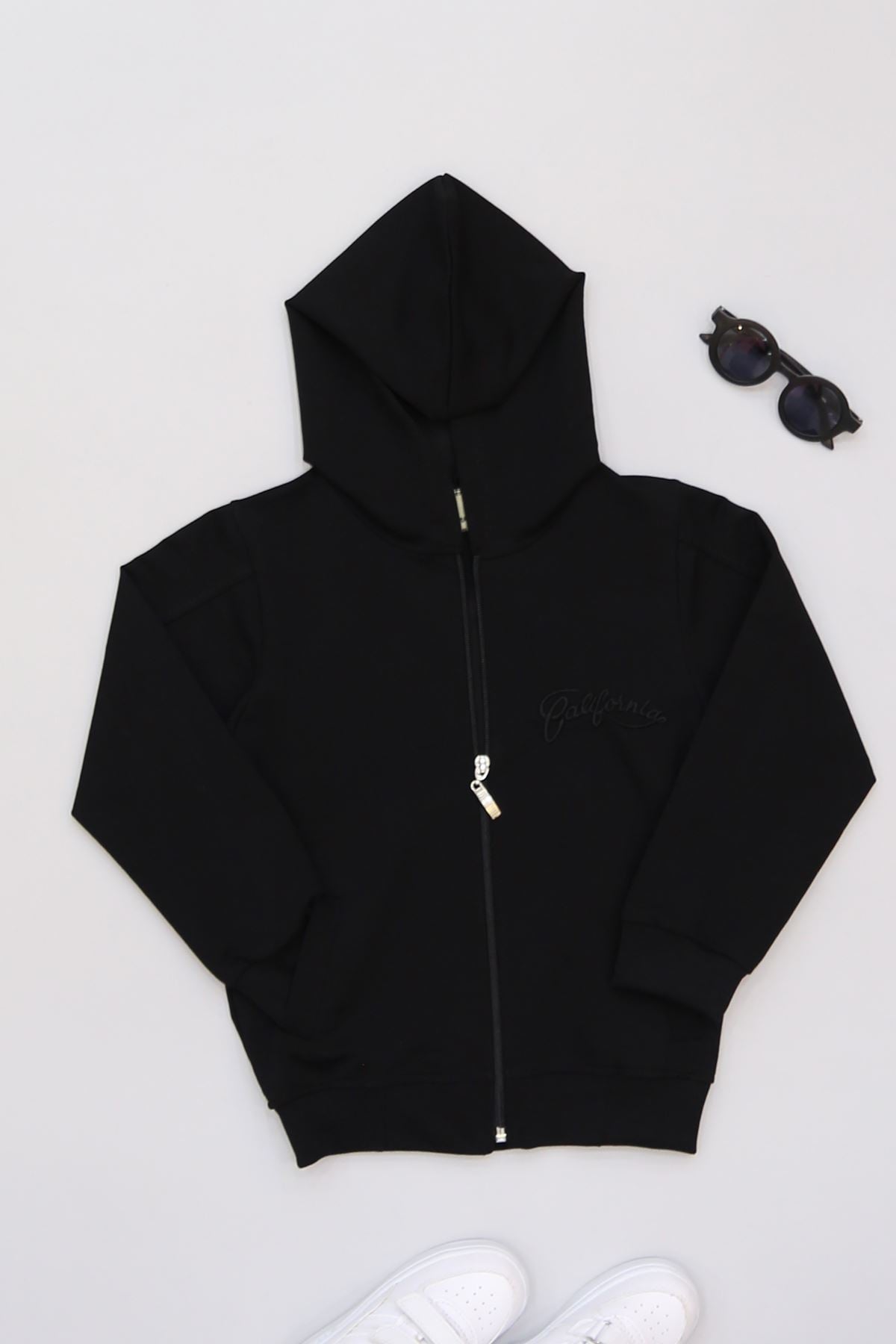 6-14 Yaş Penye Fermuarlı Kapşonlu Ceket Siyah1 - 50854.904.