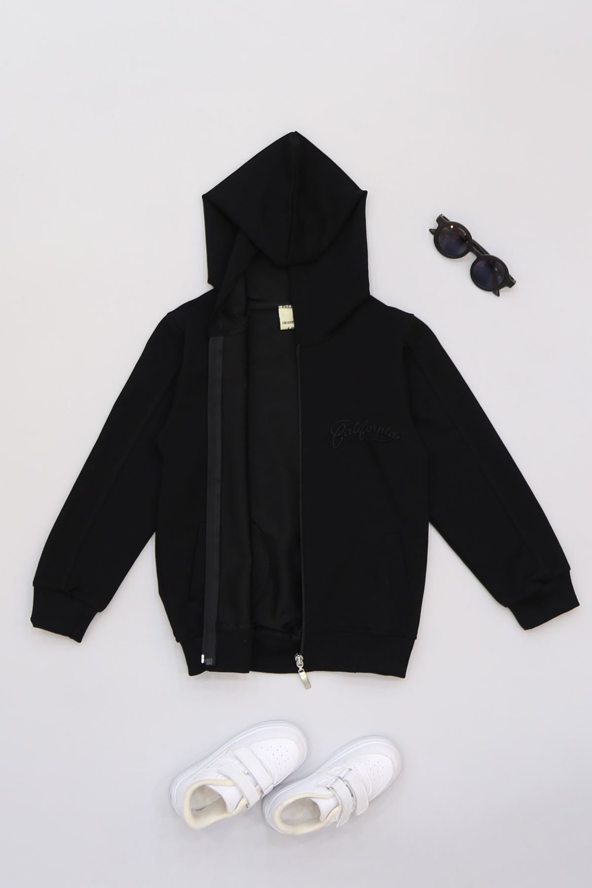 6-14 Yaş Penye Fermuarlı Kapşonlu Ceket Siyah1 - 50854.904.