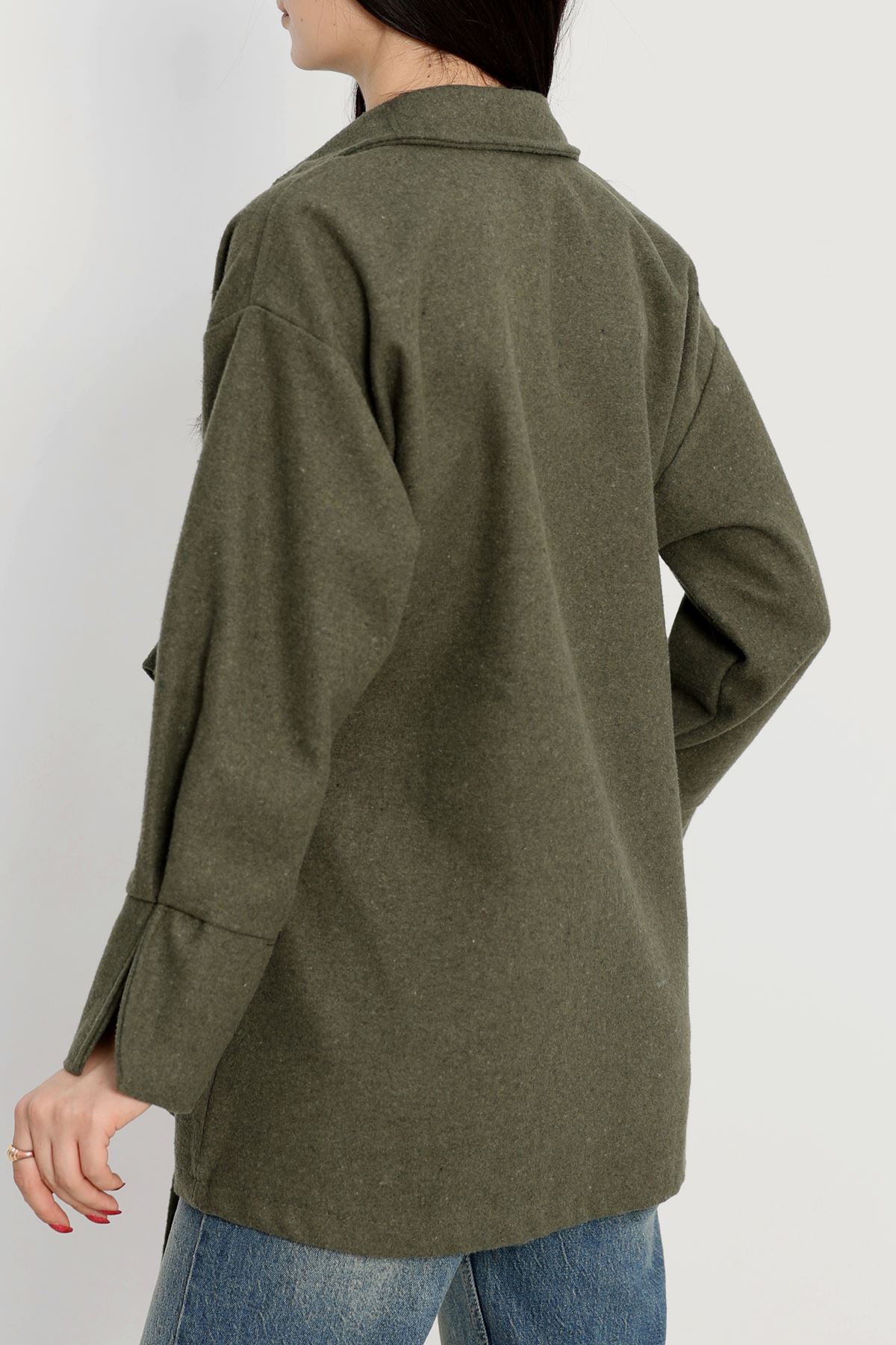 Bağlamalı Kruvaze Yaka Kaşe Ceket Haki - 70993.1775.