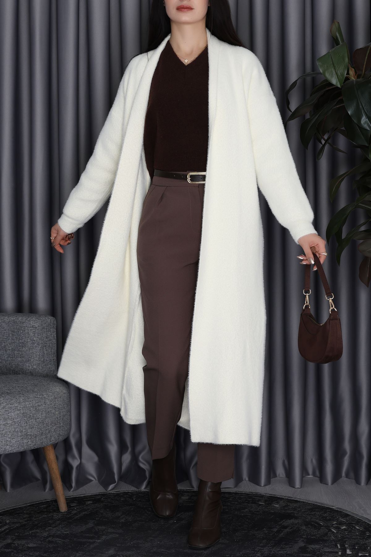 Nisan Uzun Triko Hırka Vanilya - 2211.2092.