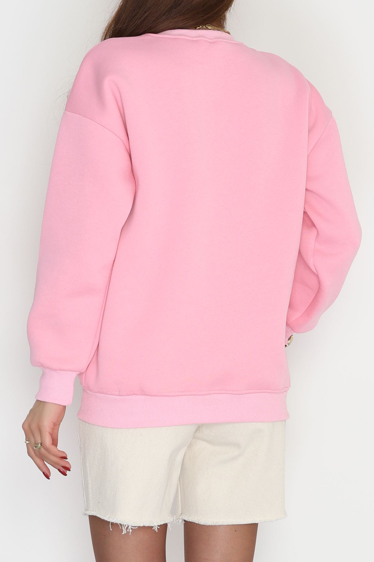 3 İplik Bisiklet Yaka Sweat Pembe - 42235.1878.