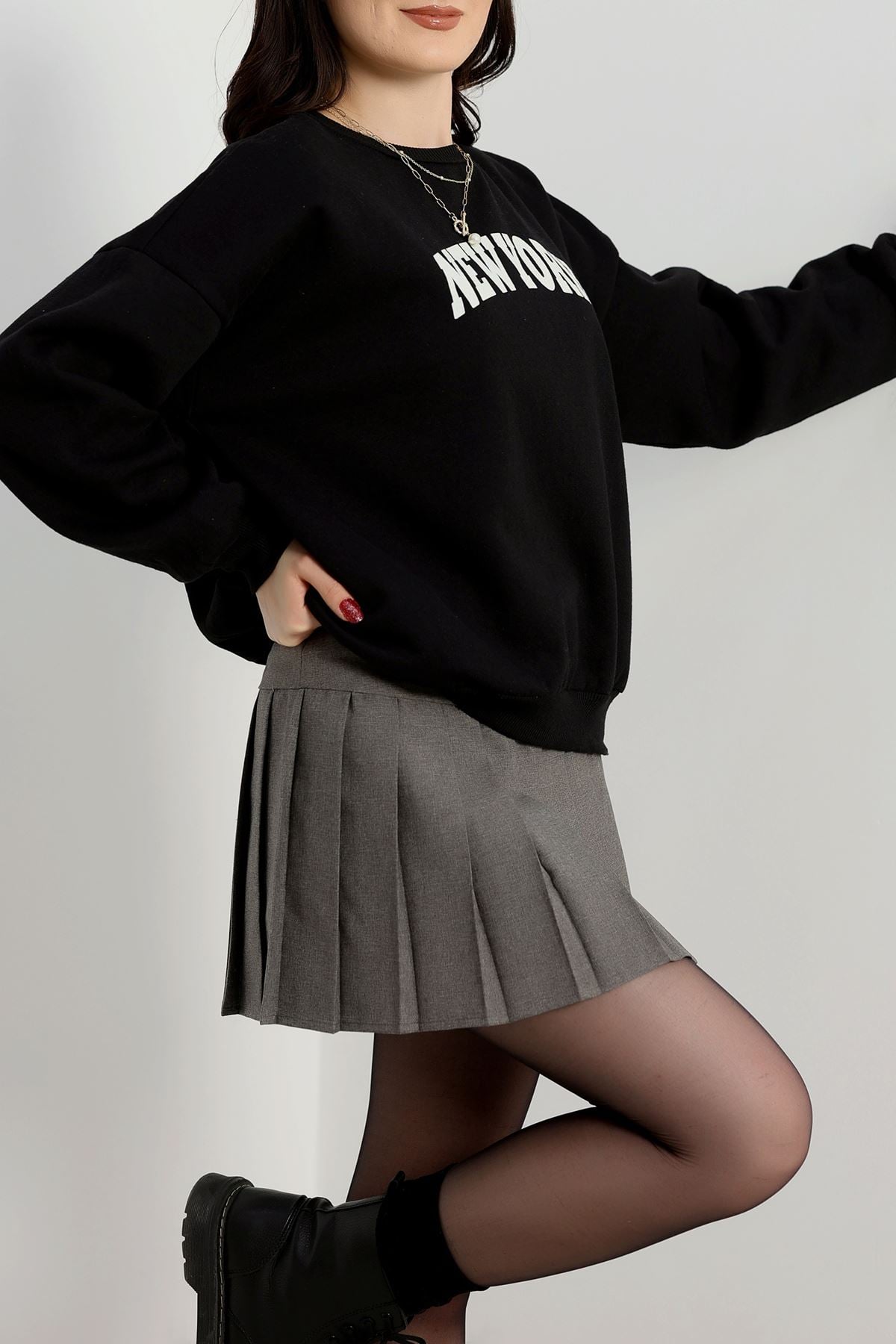 Ön Arka Baskılı Şardonlu Sweat Siyah - 21497.200.