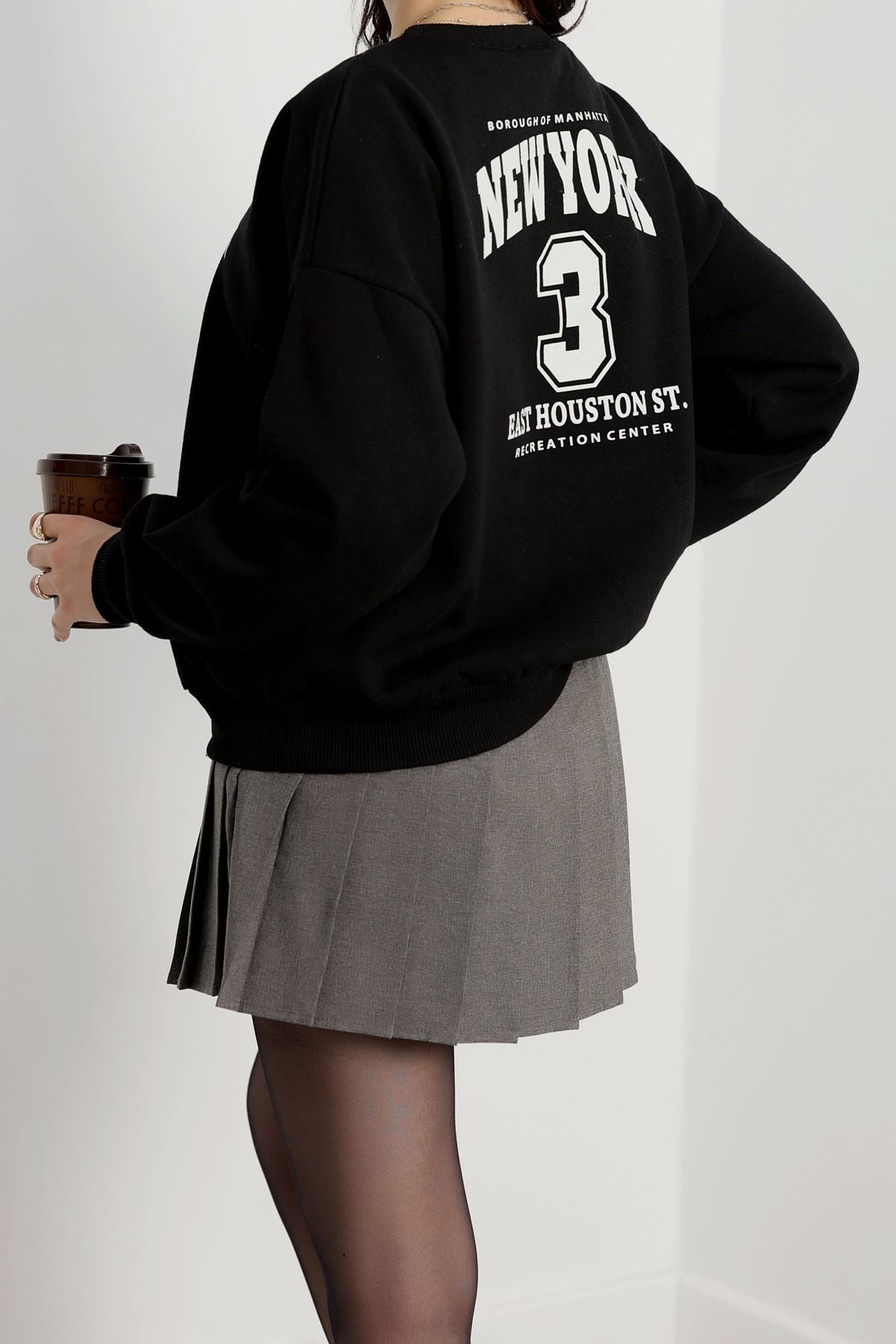 Ön Arka Baskılı Şardonlu Sweat Siyah - 21497.200.