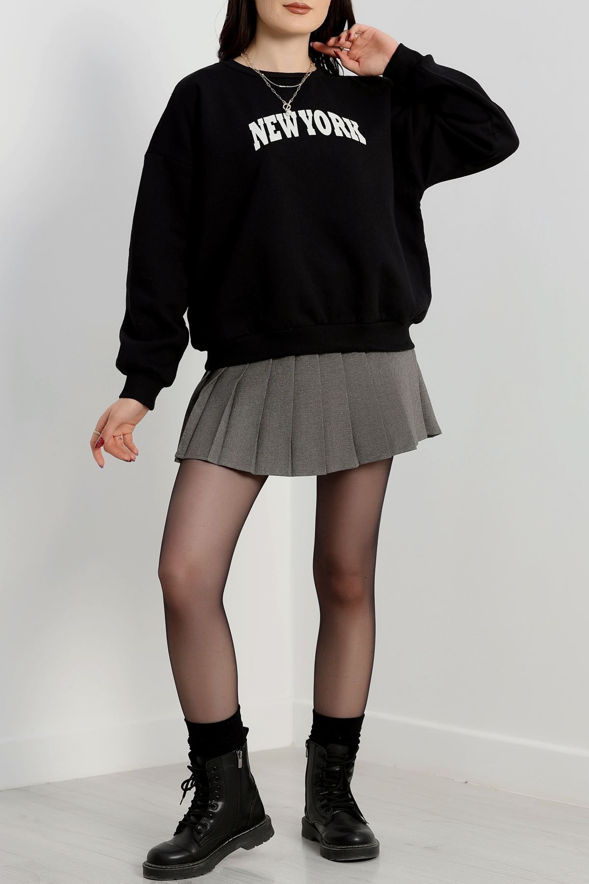 Ön Arka Baskılı Şardonlu Sweat Siyah - 21497.200.