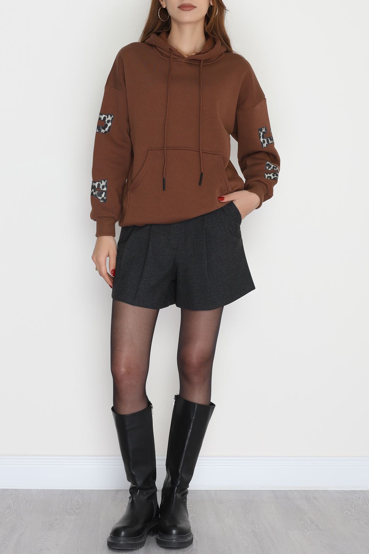 3 İplik Kanguru Cepli Kapşonlu Sweat Kahve - 42249.1878.