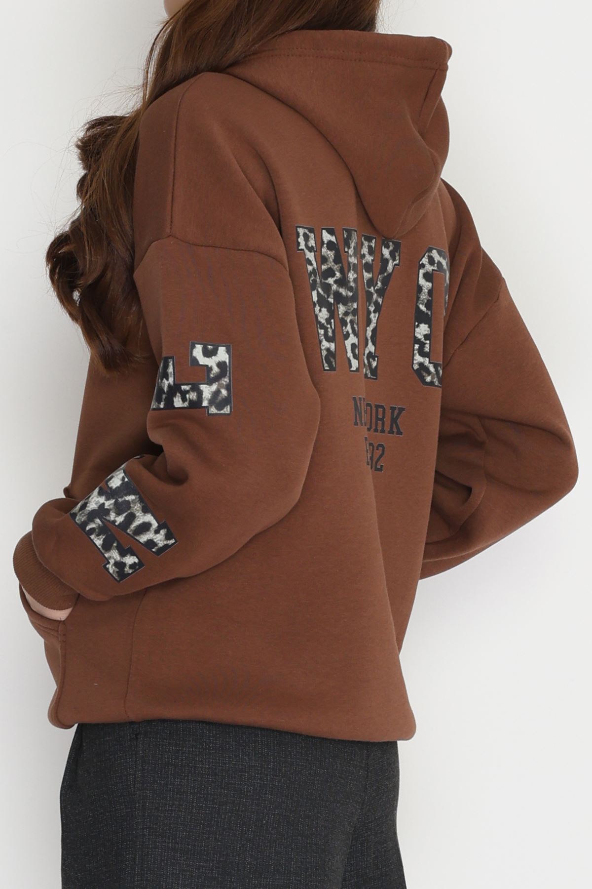 3 İplik Kanguru Cepli Kapşonlu Sweat Kahve - 42249.1878.