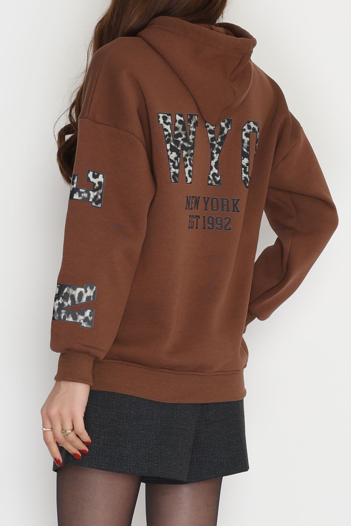 3 İplik Kanguru Cepli Kapşonlu Sweat Kahve - 42249.1878.