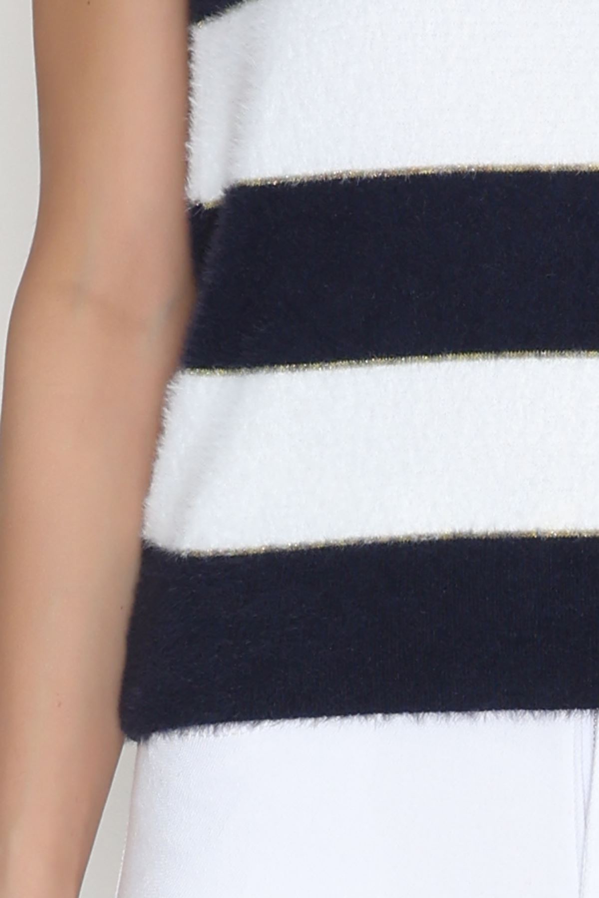 Çizgili Kısa Kollu Triko Lacivert - 2304.1765.