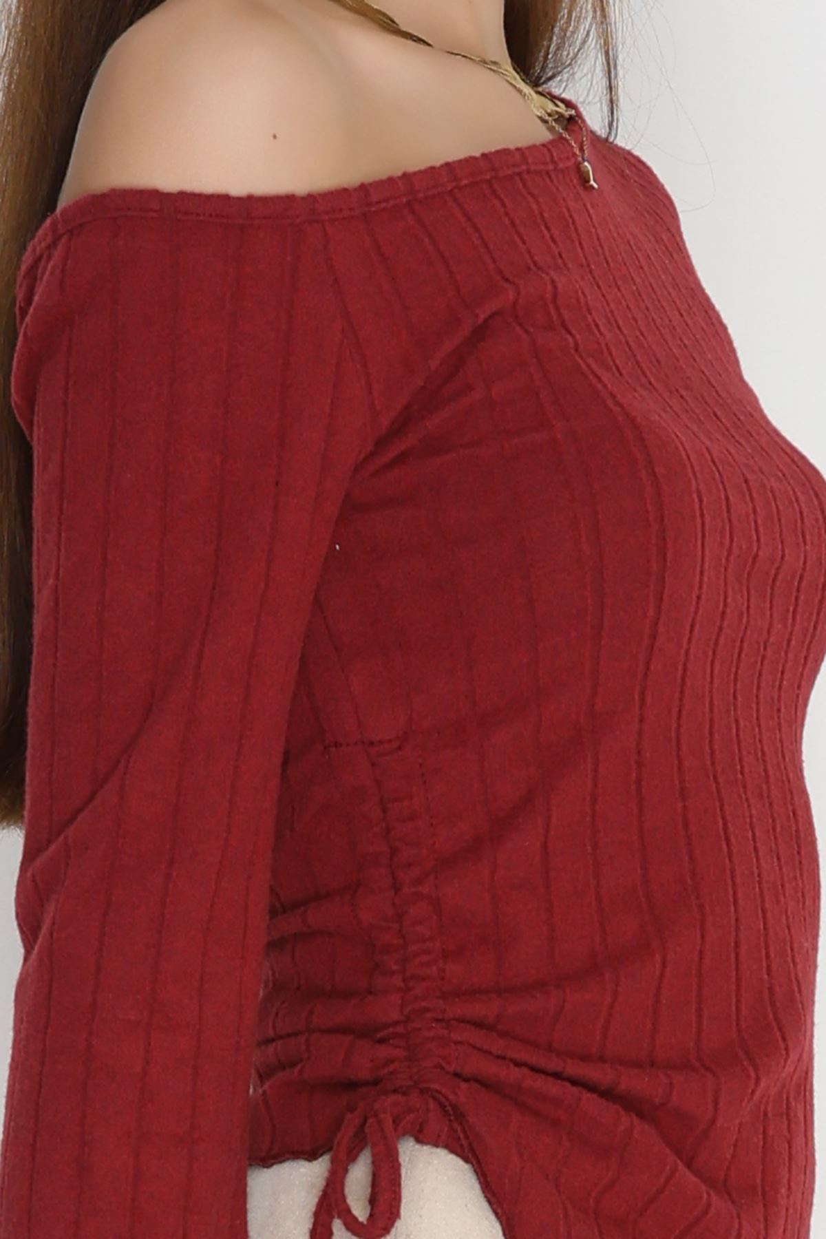 Kayık Yaka Likralı İnterlok Fitilli Body Bordo - 90965.1748.