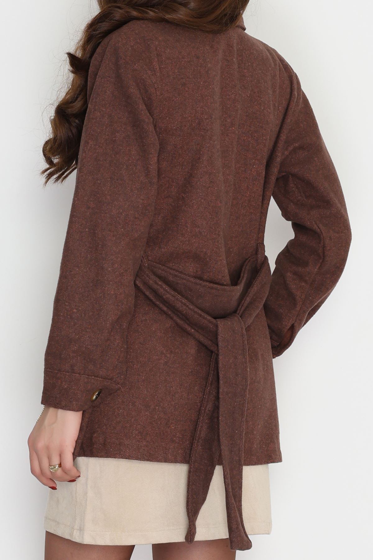 Çift Cepli Kuşaklı Tunik Gömlek Kahve - 70991.1775.