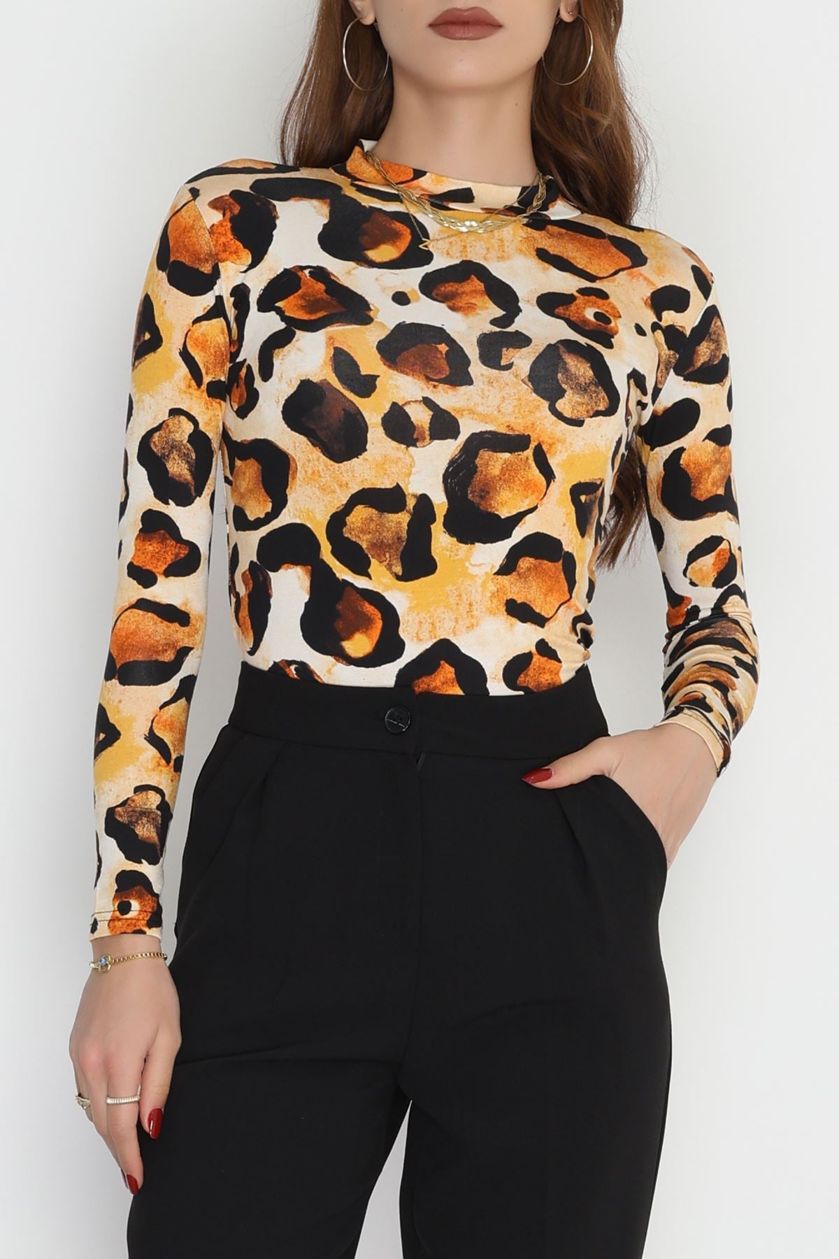 Yarım Balıkçı Yaka Likralı Ring Viskon Body Turuncuekru - 90950.1287.