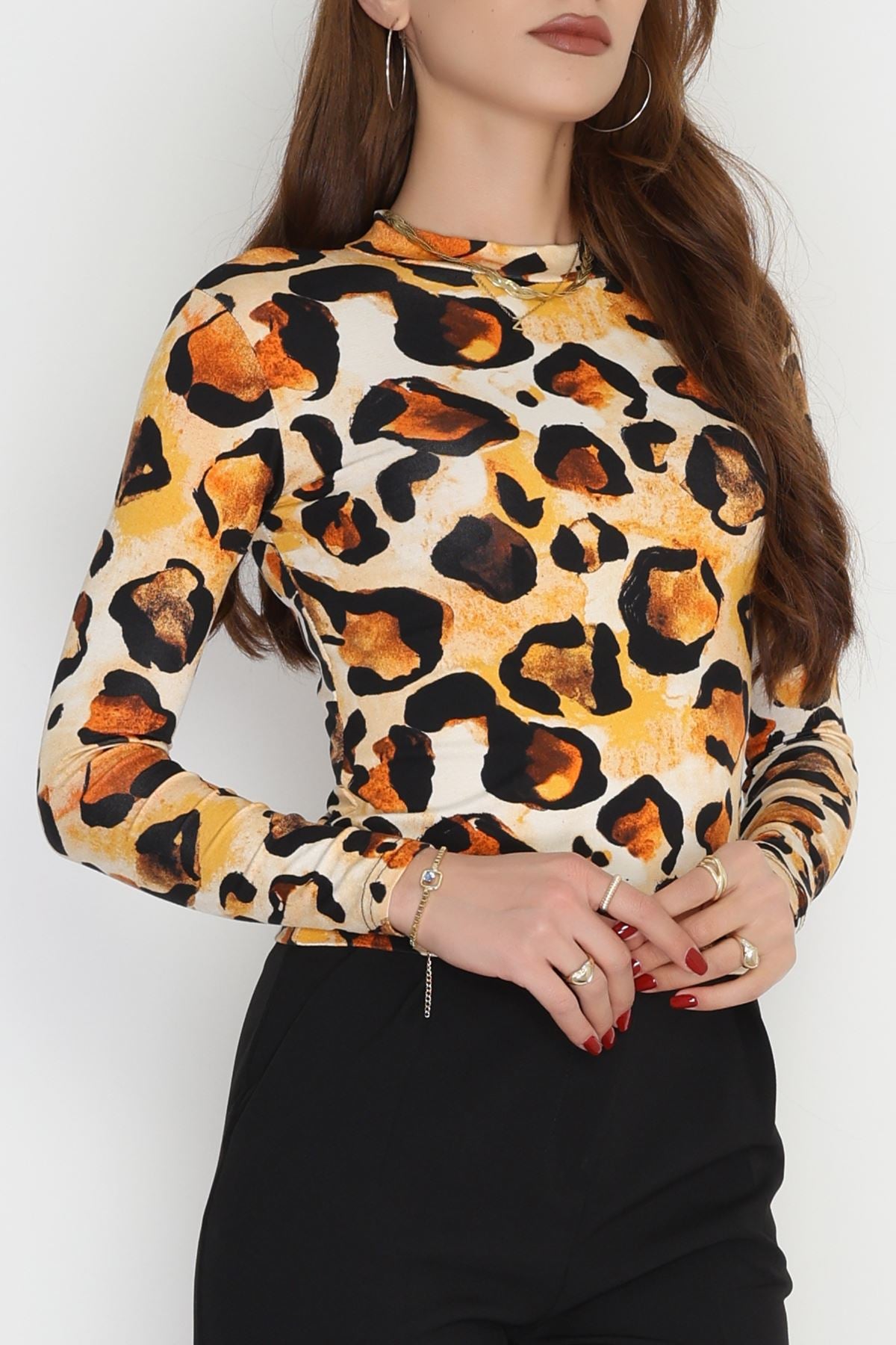 Yarım Balıkçı Yaka Likralı Ring Viskon Body Turuncuekru - 90950.1287.