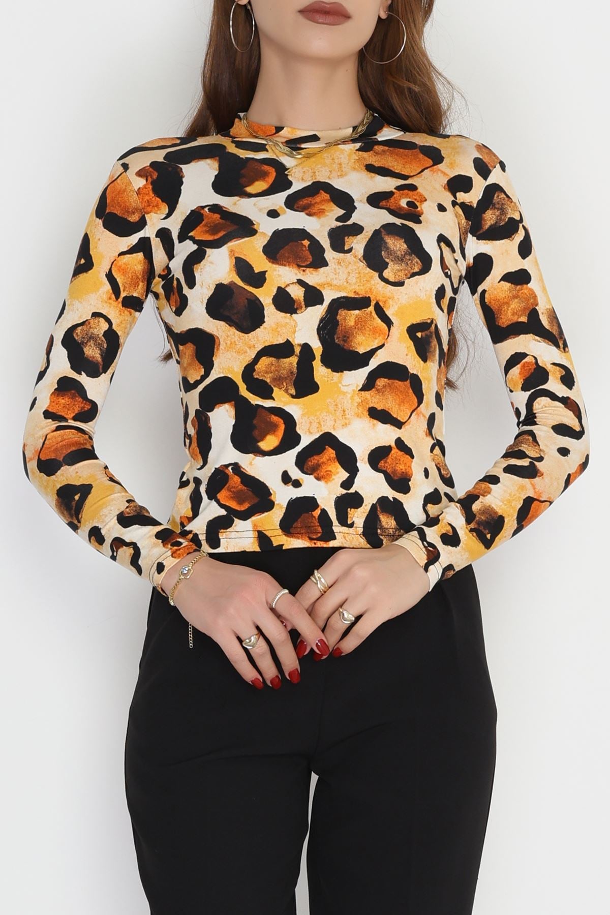 Yarım Balıkçı Yaka Likralı Ring Viskon Body Turuncuekru - 90950.1287.