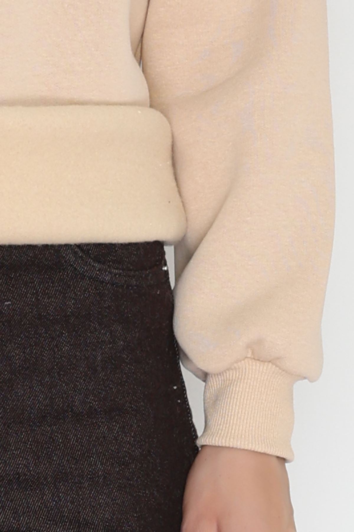 3 İplik Bisiklet Yaka Sweat Bej - 42237.1878.