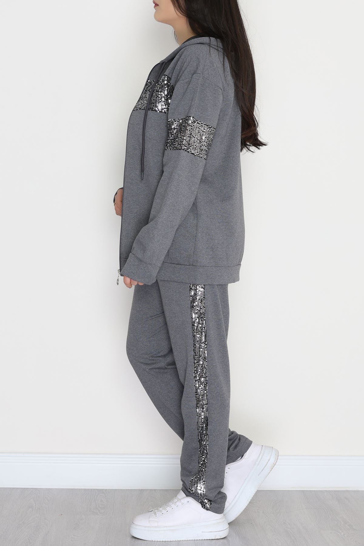 Pul Garnili 2 İplik Büyük Beden Eşofman Takımı Füme - 50808.1857.