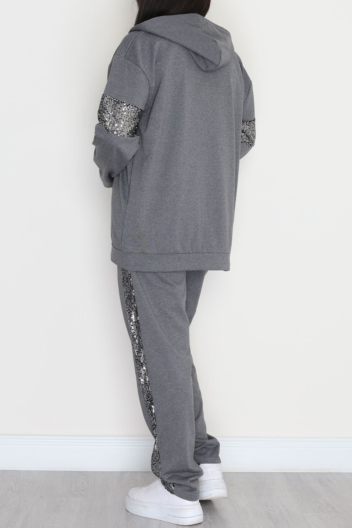 Pul Garnili 2 İplik Büyük Beden Eşofman Takımı Füme - 50808.1857.