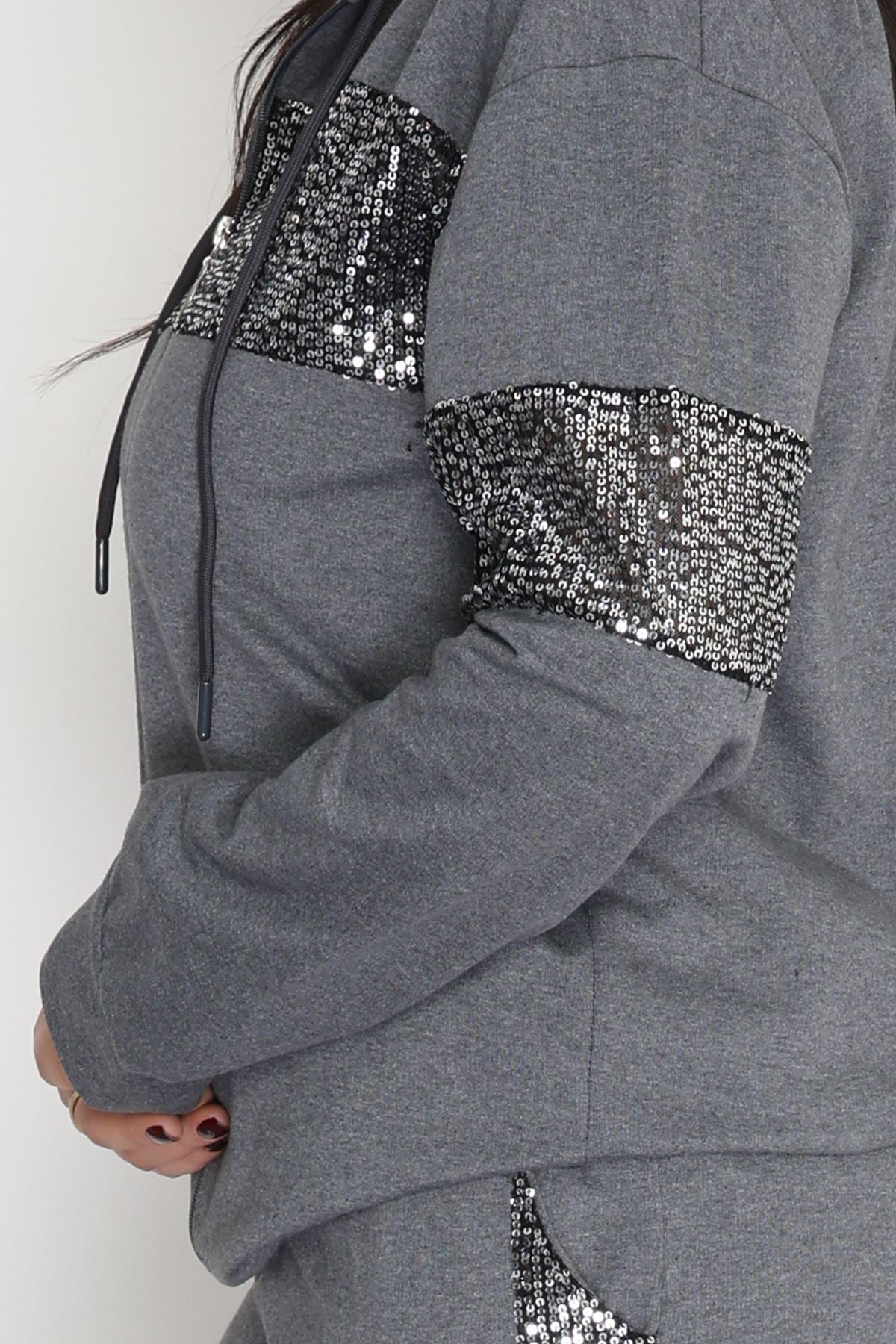 Pul Garnili 2 İplik Büyük Beden Eşofman Takımı Füme - 50808.1857.