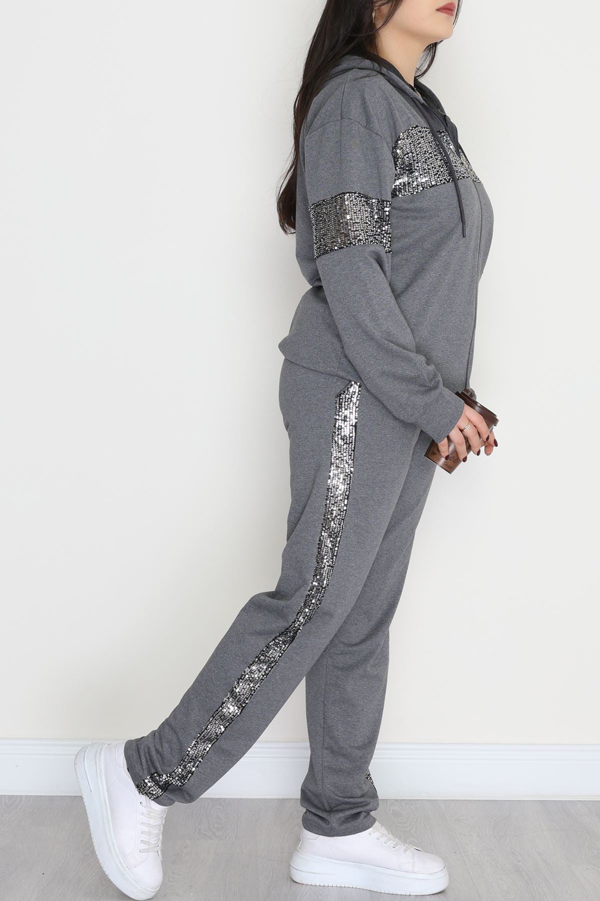 Pul Garnili 2 İplik Büyük Beden Eşofman Takımı Füme - 50808.1857.