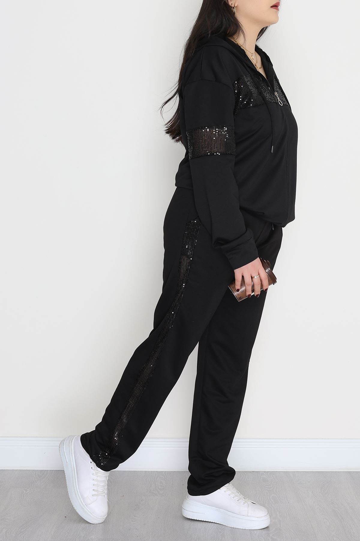 Pul Garnili 2 İplik Büyük Beden Eşofman Takımı Siyah - 50808.1857.