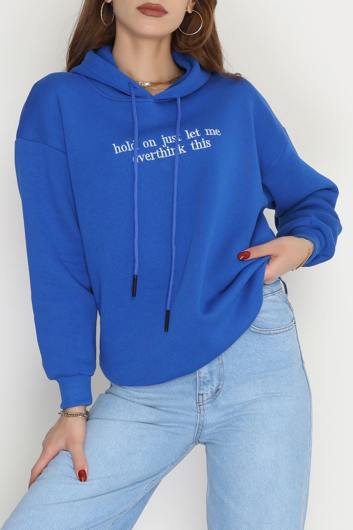 3 İplik Kapşonlu Nakışlı Sweat Saks - 42221.1878.