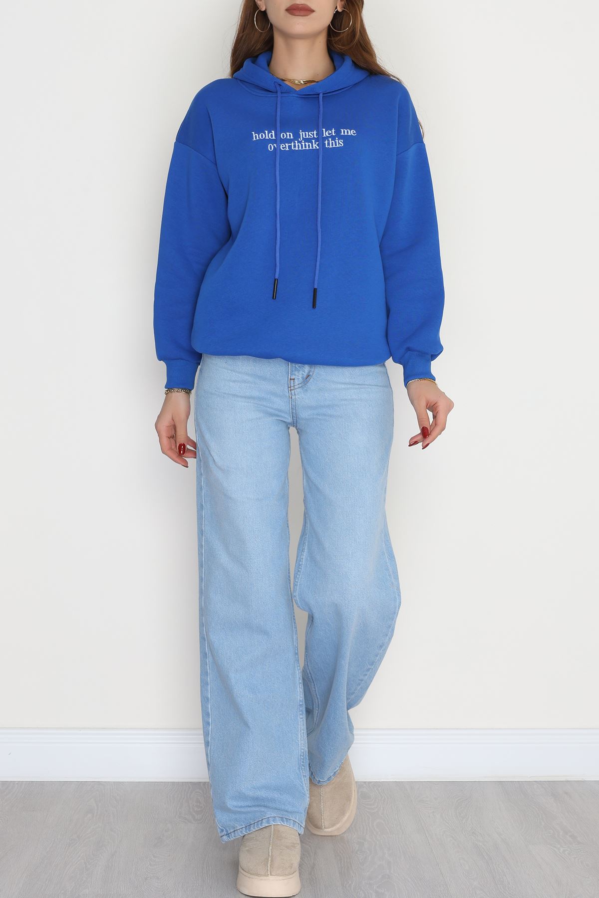 3 İplik Kapşonlu Nakışlı Sweat Saks - 42221.1878.